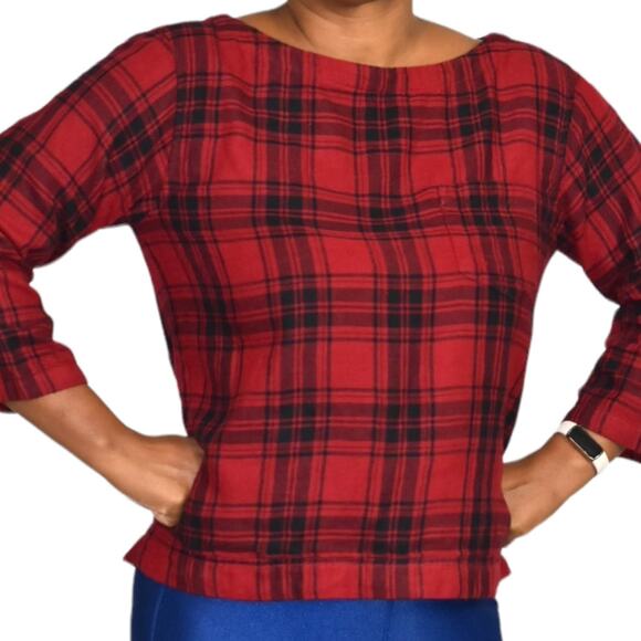 Madewell Curtis Plaid Shirt Red Flannel Tee Pullover Black Herald Top Size Small - Picture 12 of 12
